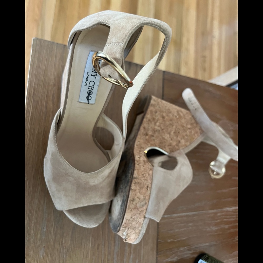 Jimmy choo platform sandals.  Minor defect on front cork (as shown)
